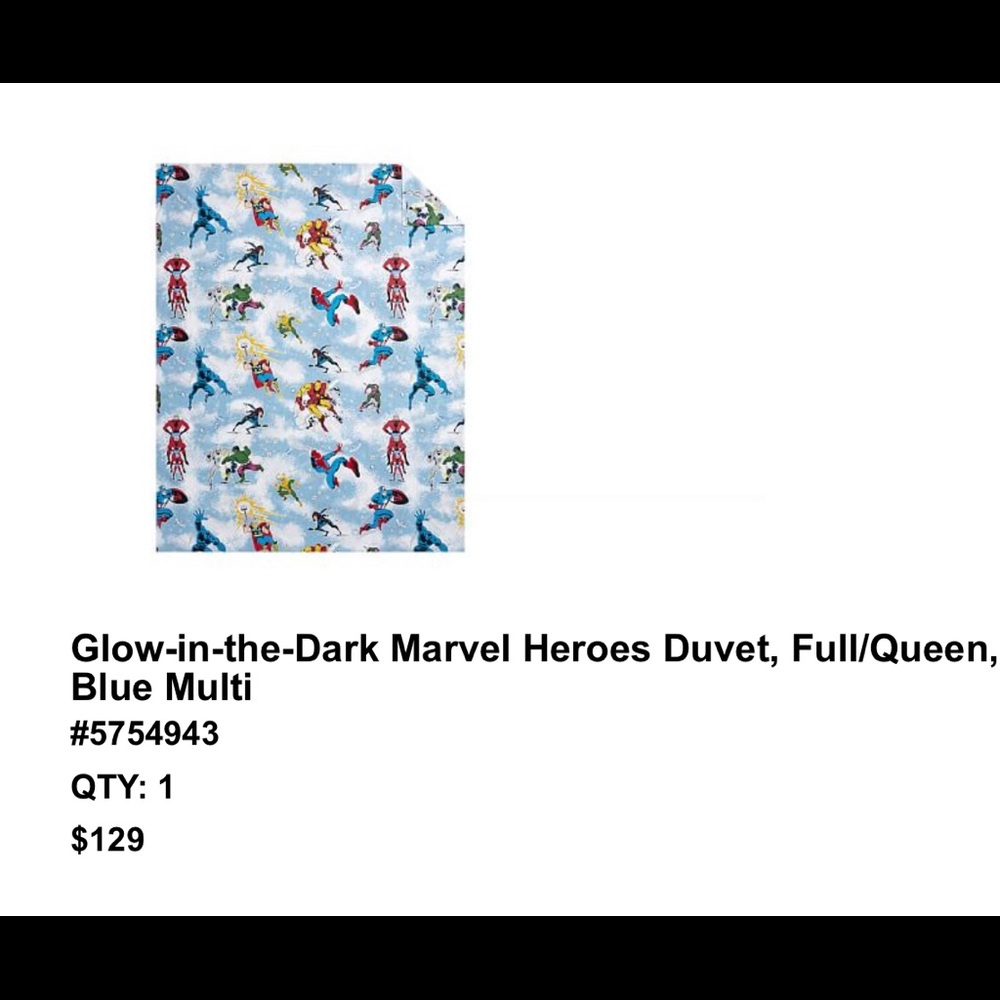 Pottery Barn Superhero duvet. Only used a couple times. Takes patience to put on